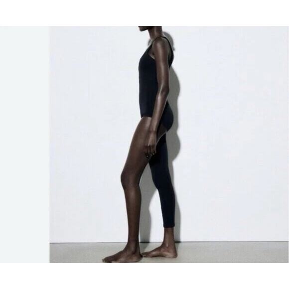 Zara Asymmetrical Ruched One Leg One Shoulder Black Jumpsuit Size Small - Picture 10 of 10